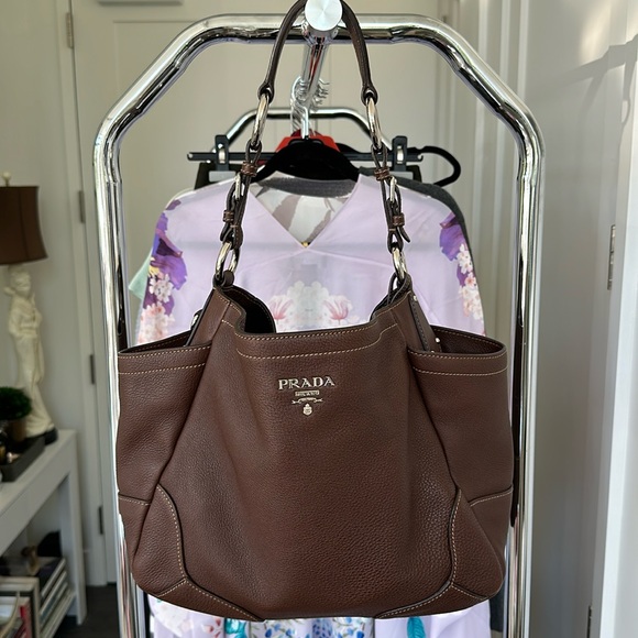 Prada Vitello Daino Hobo Shoulder Bag BROWN - Picture 1 of 16